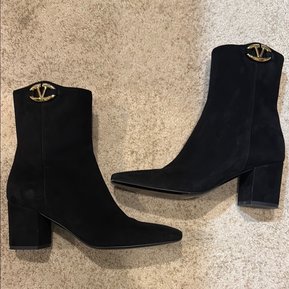 Valentino Sleek Black Ankle Boots with Chunky Heel